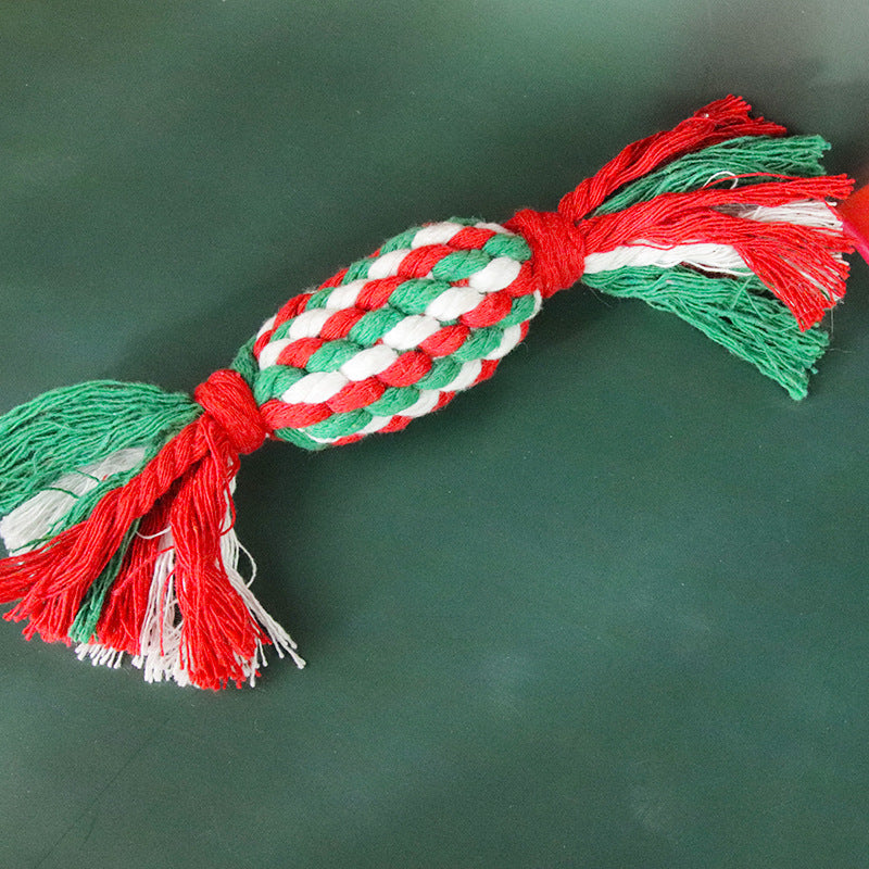 Christmas Pet Cotton Rope Cane Toy Set Bite-resistant Molar Interactive Dog Toy Teeth Clean Festive Toy For Small Medium Dogs